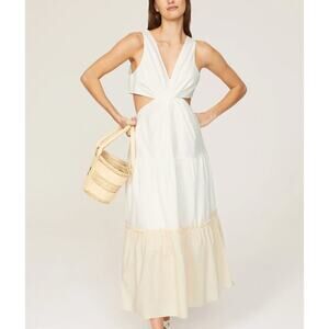 Endless Rose Cottage Midi Dress SMALL Cut Out Waist Ruffle Cotton Designer $110